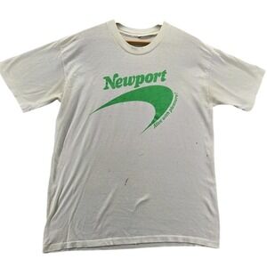 VTG Newport Shirt Mens Large White Logo Print Single Stitch USA 70s